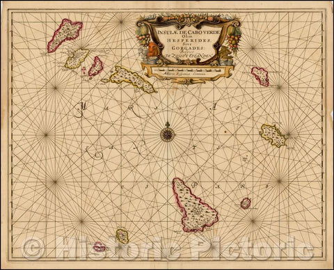 Historic Map - Insulae de Cabo Verde Olim Hesperides, Sive Gorgades Begice de Toute Elanden. / Sea Chart of the Cape Verde Islands, published in Amsterdam, 1650 - Vintage Wall Art