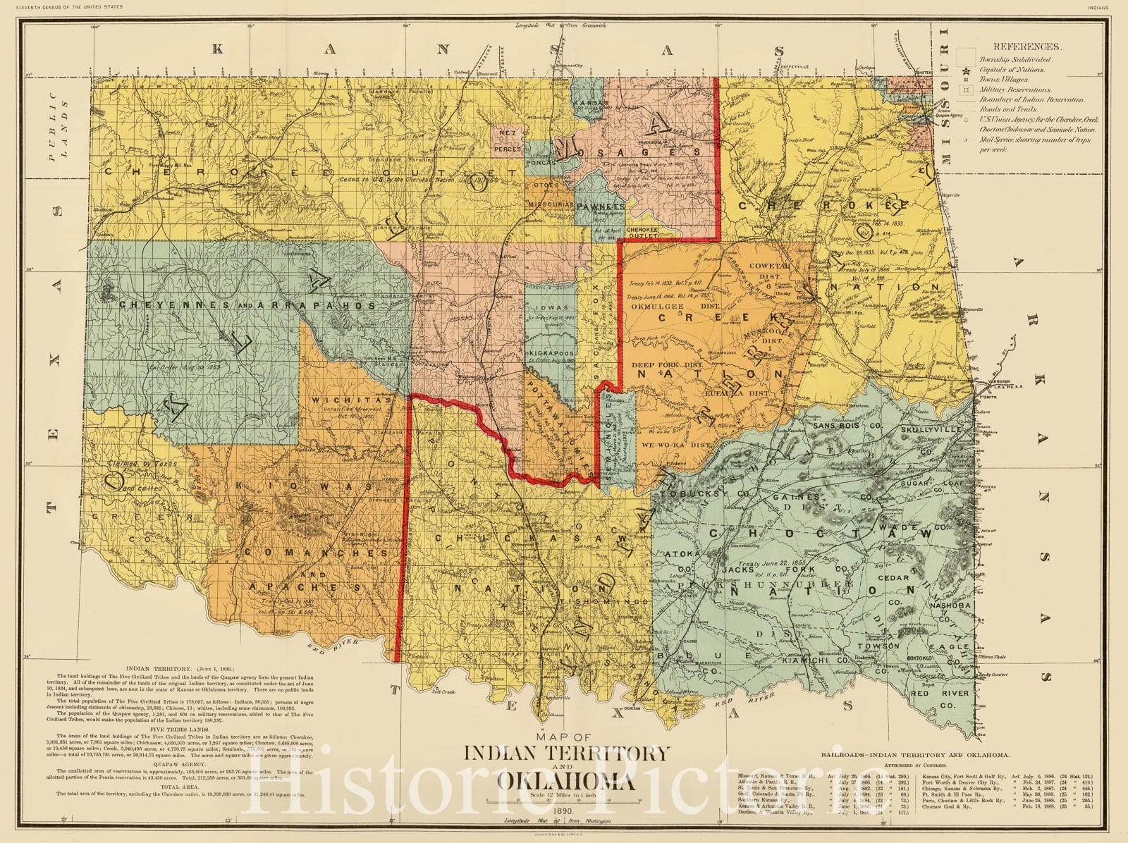 Historic Map - Map of Indian Territory And Oklahoma, 1890, Julius Bien & Co. v1