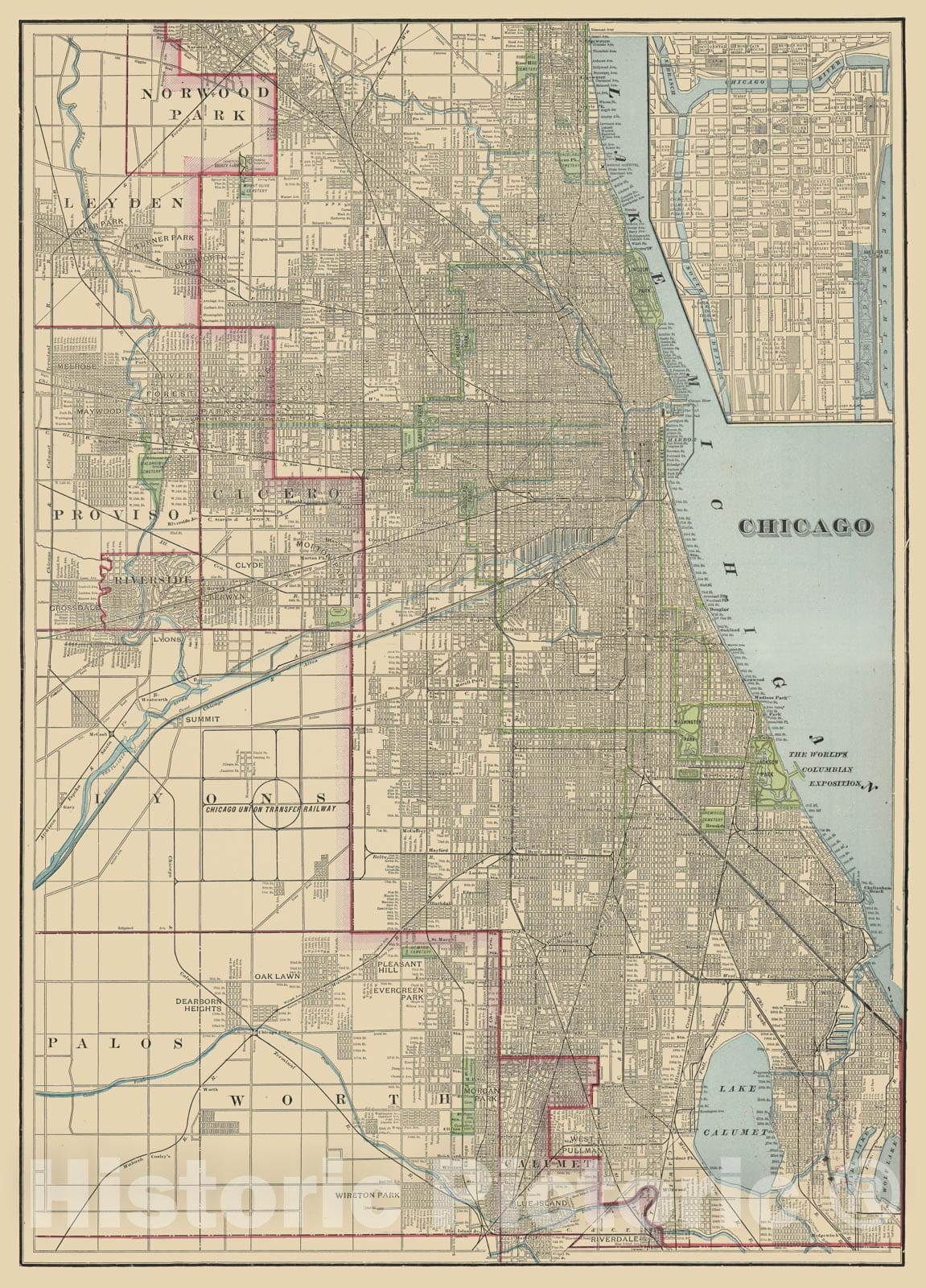 Historic Map - Chicago, 1893, George F. Cram v1