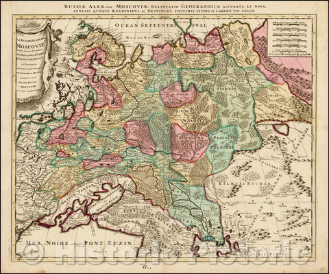 Historic Map - La Russie Blanche ou Moscovie Divisee Suivant l'Estendue Des Royaumes/Map of White Russia or Moscovy, published in Amsterdam by Schenk, 1700 - Vintage Wall Art