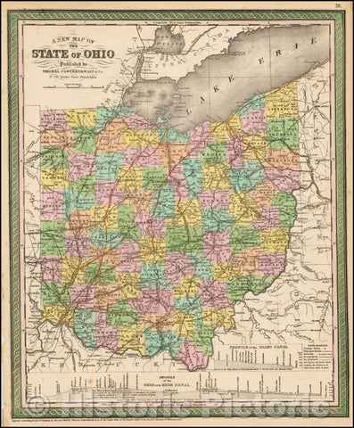 Historic Map - The State of Ohio, 1850, Thomas, Cowperthwait & Co. - Vintage Wall Art