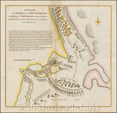 Historic Map - Attack of the Rebels upon Fort Penobscot in the Province of New England in which their Fleet was totally destroyed and their Army dispersed, 1785 v3