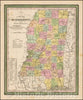 Historic Map - The State Of Mississippi with its Roads & Distances, 1850, Thomas, Cowperthwait & Co. - Vintage Wall Art