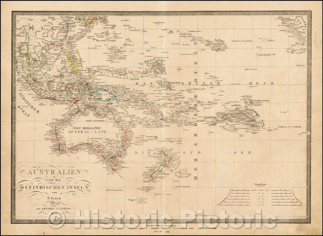 Historic Map - Australien und die Ostindischen Inseln von F. Fried/Regional Map of Oceana, published in Vienna, 1851, Artaria & Co. - Vintage Wall Art