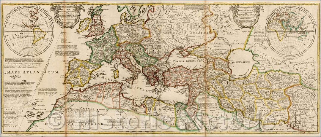 Historic Map - Historical Map of the Roman Empire and the neighboring Barbarous Nations to the Year of our Lord Four Hundred, 1740, Herman Moll - Vintage Wall Art