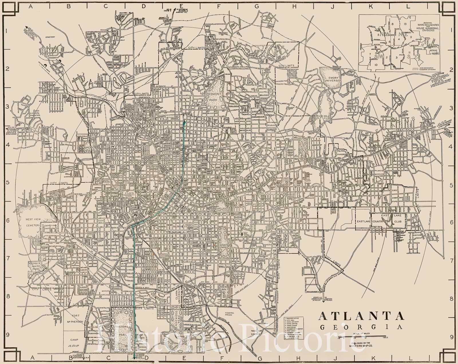 Historic Map - Atlanta Georgia, 1931, Adamson Printing Co. - Vintage Wall Art