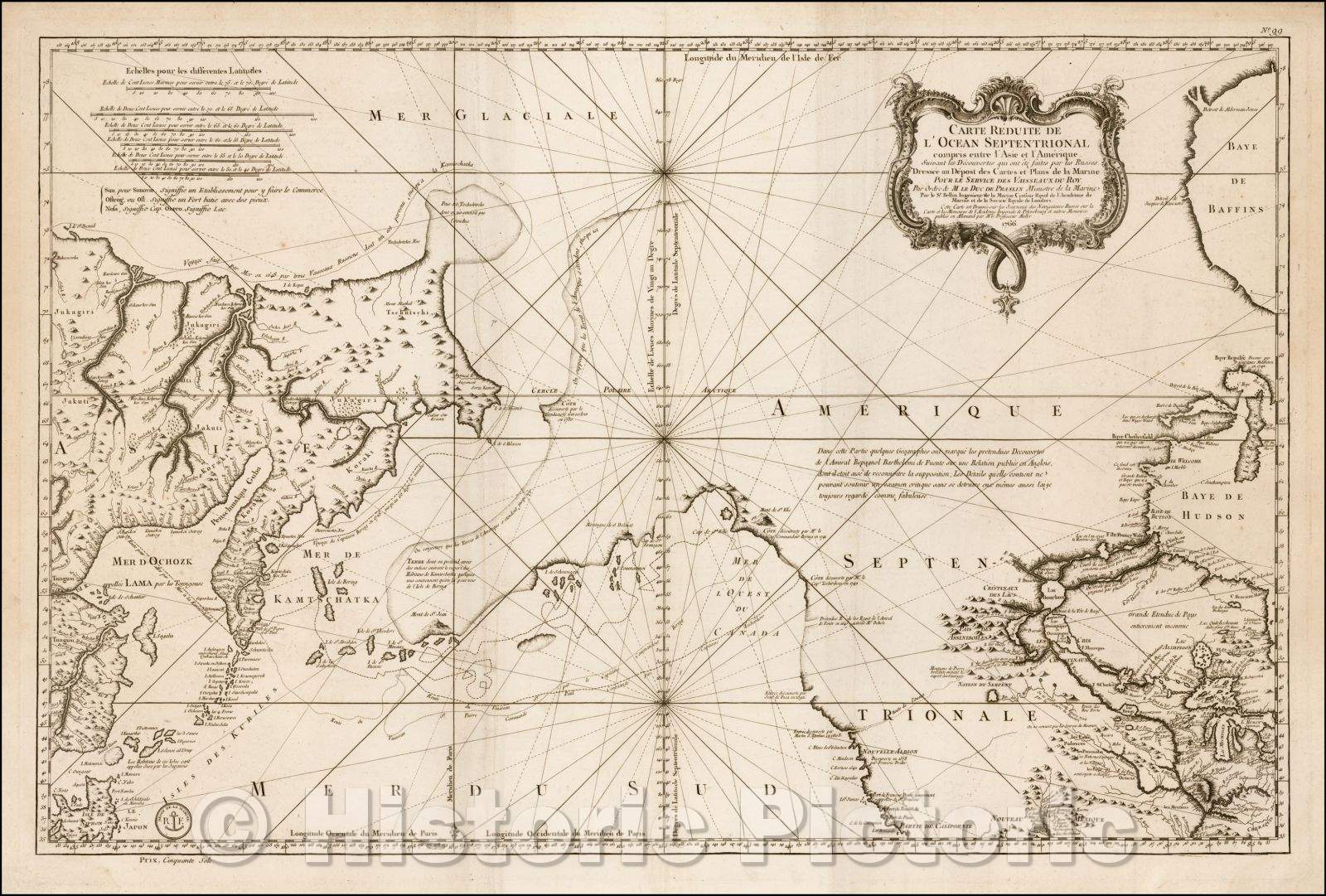 Historic Map - Carte Reduite De L'Ocean Septentrional compris entre l'Asie et l'Amerique Suivant les Decouvertes qui ont ete faites par les Russes, 1766 v2