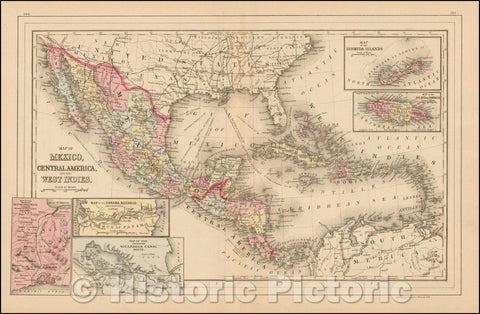Historic Map - Map of Mexico, Central America, and the West Indies [Insets of Bermuda, Jamaica and Panama Railroad], 1884, Samuel Augustus Mitchell Jr. - Vintage Wall Art