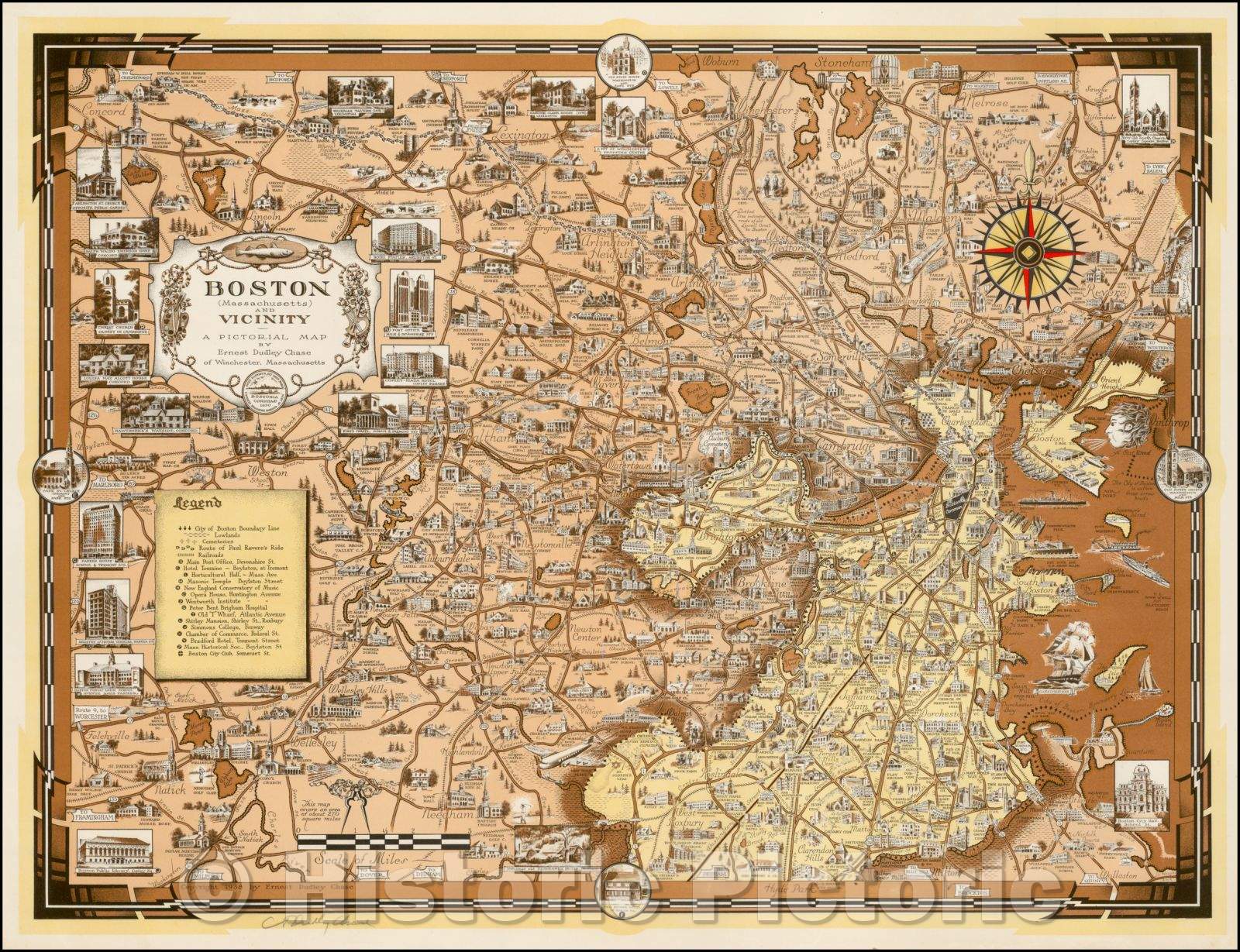 Boston Over Timemap Historic Map - Boston (Massachusetts) and Vicinity - A Pictorial Map ...