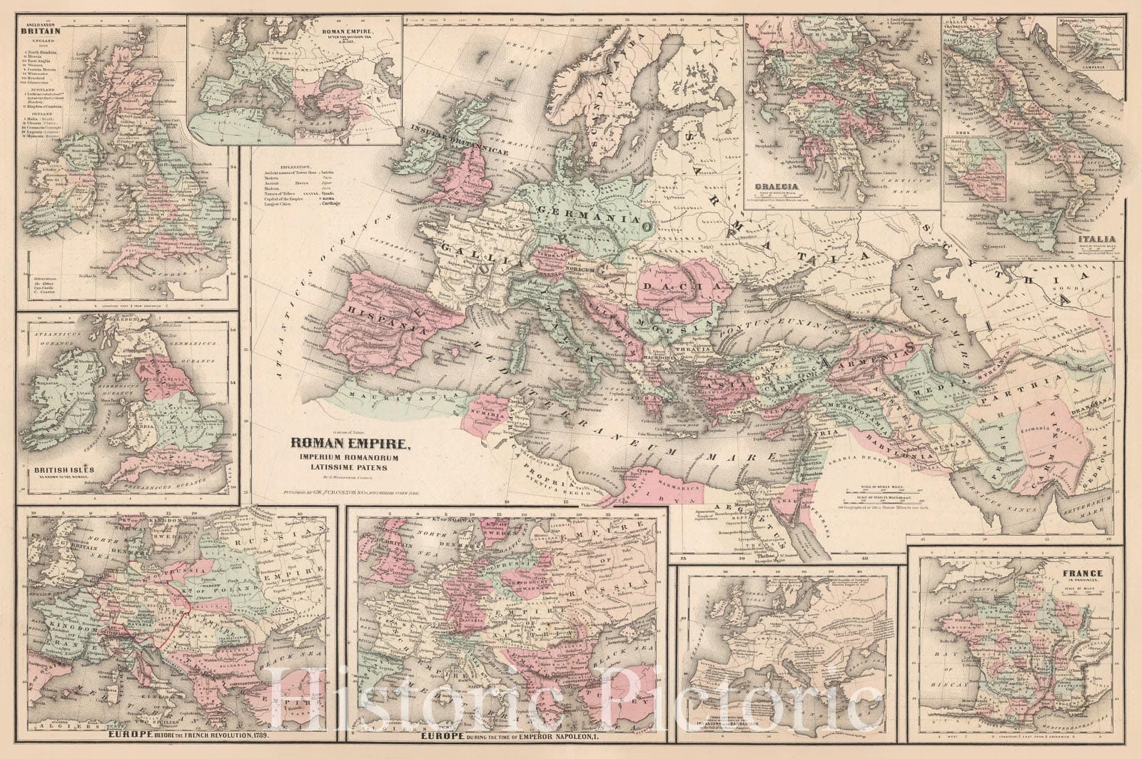 Historic Map - Roman Empire, Imperium Romanorum Latissime :: Roman Empire, which appears in only a few late editions of the Colton, General Atlas, 1876 - Vintage Wall Art