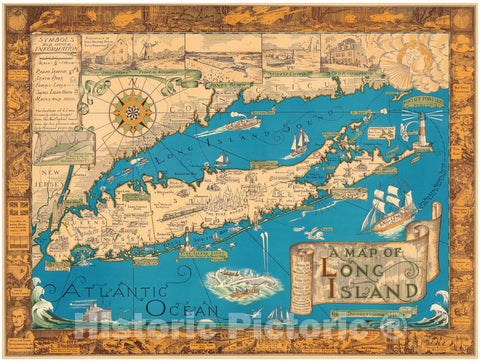 Historic Map - A Map of Long Island, 1933, Courtland Smith - Vintage Wall Art