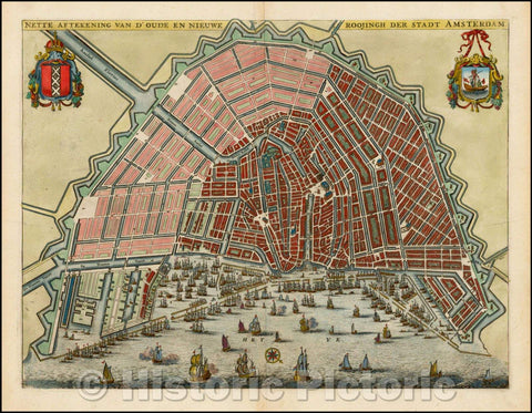 Historic Map - Nette Aftekening van d'Oude en Nieuwe Roojingh der Stadt Amsterdam/Plan of Amsterdam, published by Olfert Dapper, 1663, Olfert Dapper - Vintage Wall Art