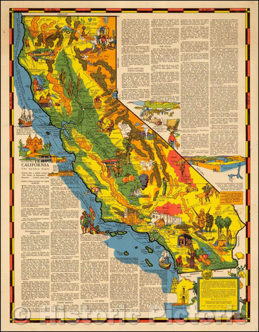 Historic Map - California. The Golden State, 1938, R.T. Aitchison - Vintage Wall Art