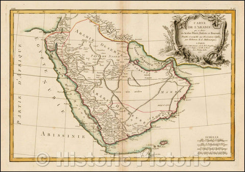 Historic Map - Carte De L'Arabie qui se divise en Arabie Petree, Deserte et Heureuse/Map of the Arabian Peninsula, Red Sea and environs, 1771, Jean Lattre - Vintage Wall Art
