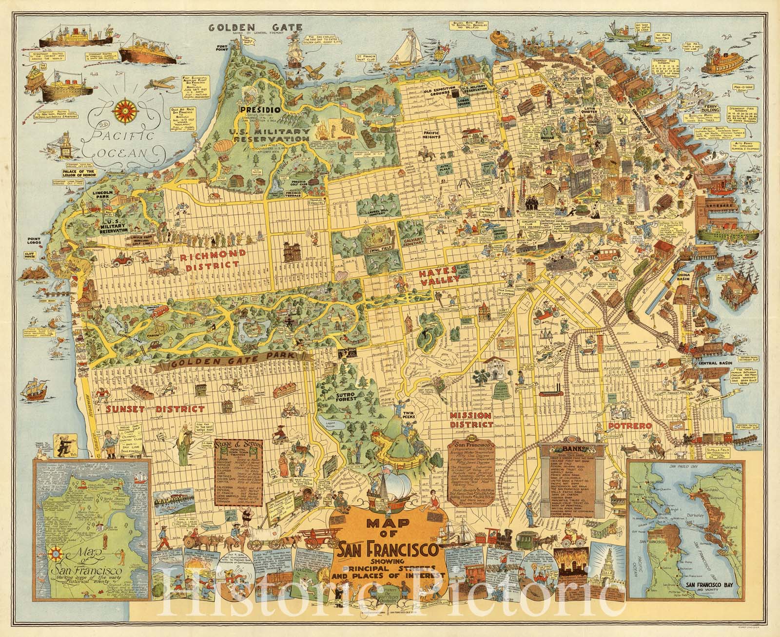Historic Map - Map of San Francisco Showing Principal Streets and Places of Interest, 1927, Harrison Godwin v2