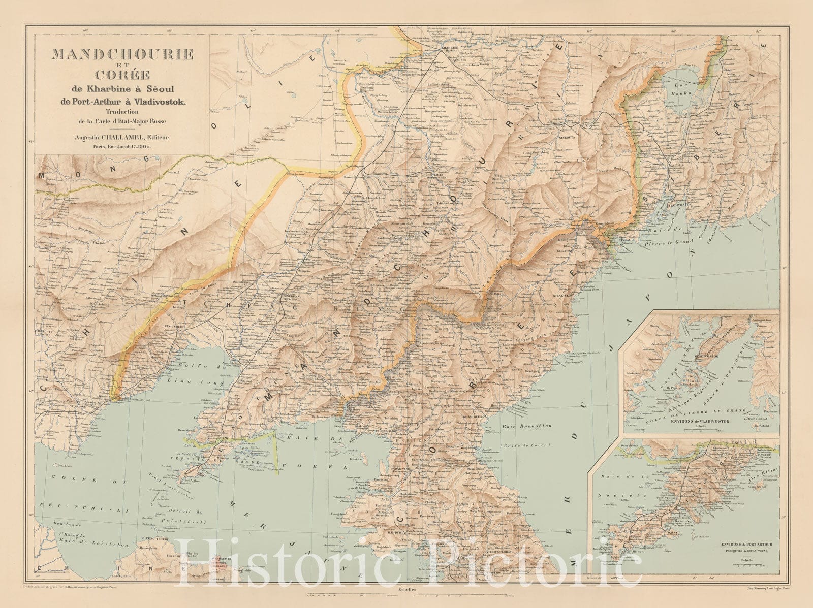 Historic Map - Mandchourie et Coree de Kharbine a Seoul de Port-Arthur a Vladivostok Traduction/Manchuria, Korea, China, and Siberia, Russo-Japanese War, 1904 - Vintage Wall Art