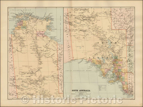 Historic Map - South Australia, 1896, Edward Stanford - Vintage Wall Art
