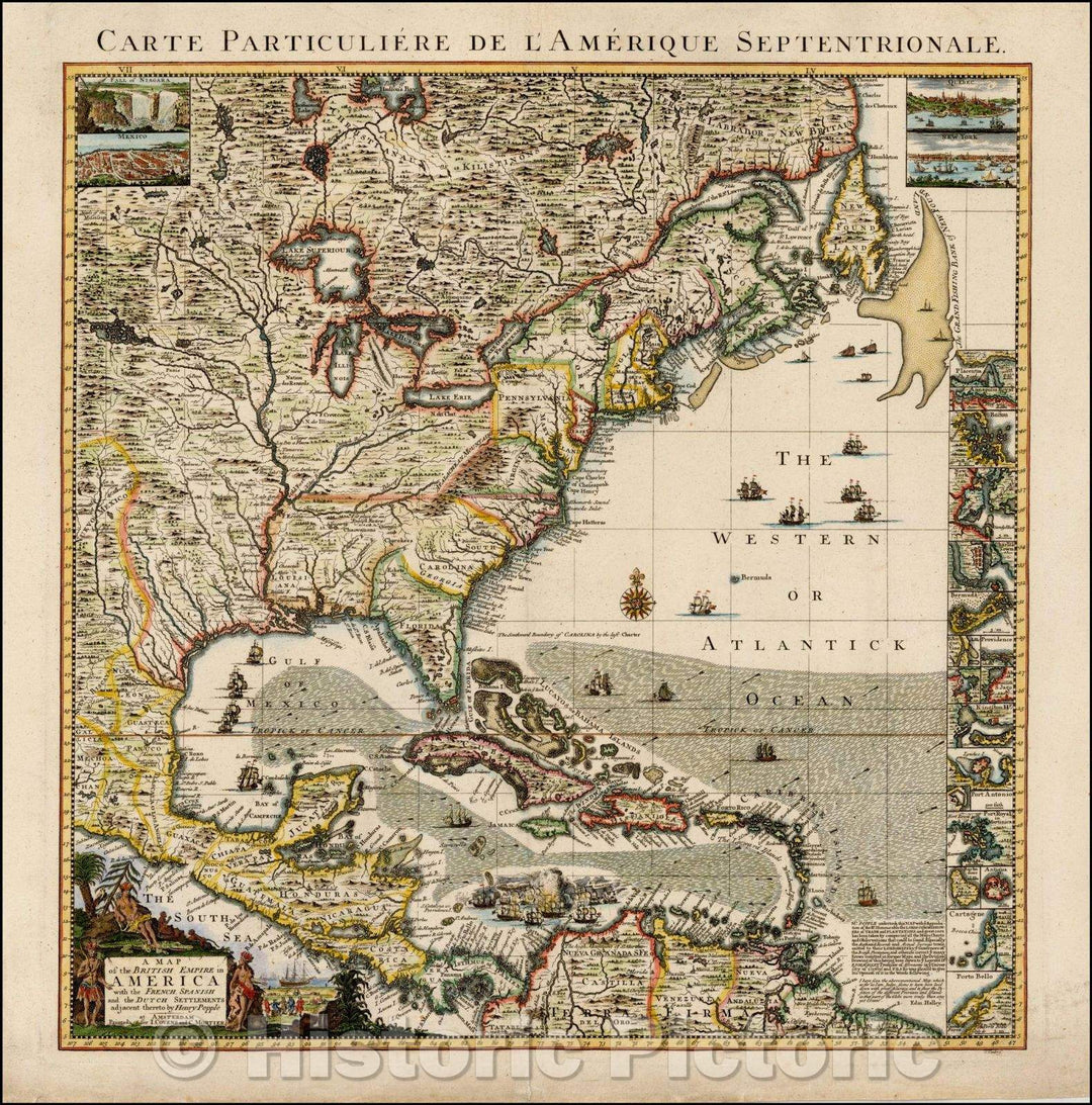 Historic Map - Popple Key Sheet British Empire in America with the French, Spanish and the Dutch Settlements adjacent thereto, 1733, Henry Popple v1