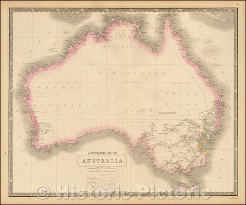 Historic Map - Australia, 1850, W. & A.K. Johnston - Vintage Wall Art