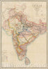 Historic Map - Road, Railway & Telegrahic Map of India Shewing The Post Roads And Dawk Stations, 1855, James Wyld - Vintage Wall Art