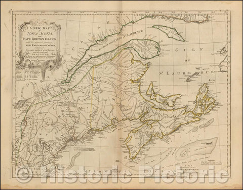 Historic Map - Nova Scotia and Cape Breton Island with the adjacent parts of New England and Canada, 1775, Thomas Jefferys - Vintage Wall Art