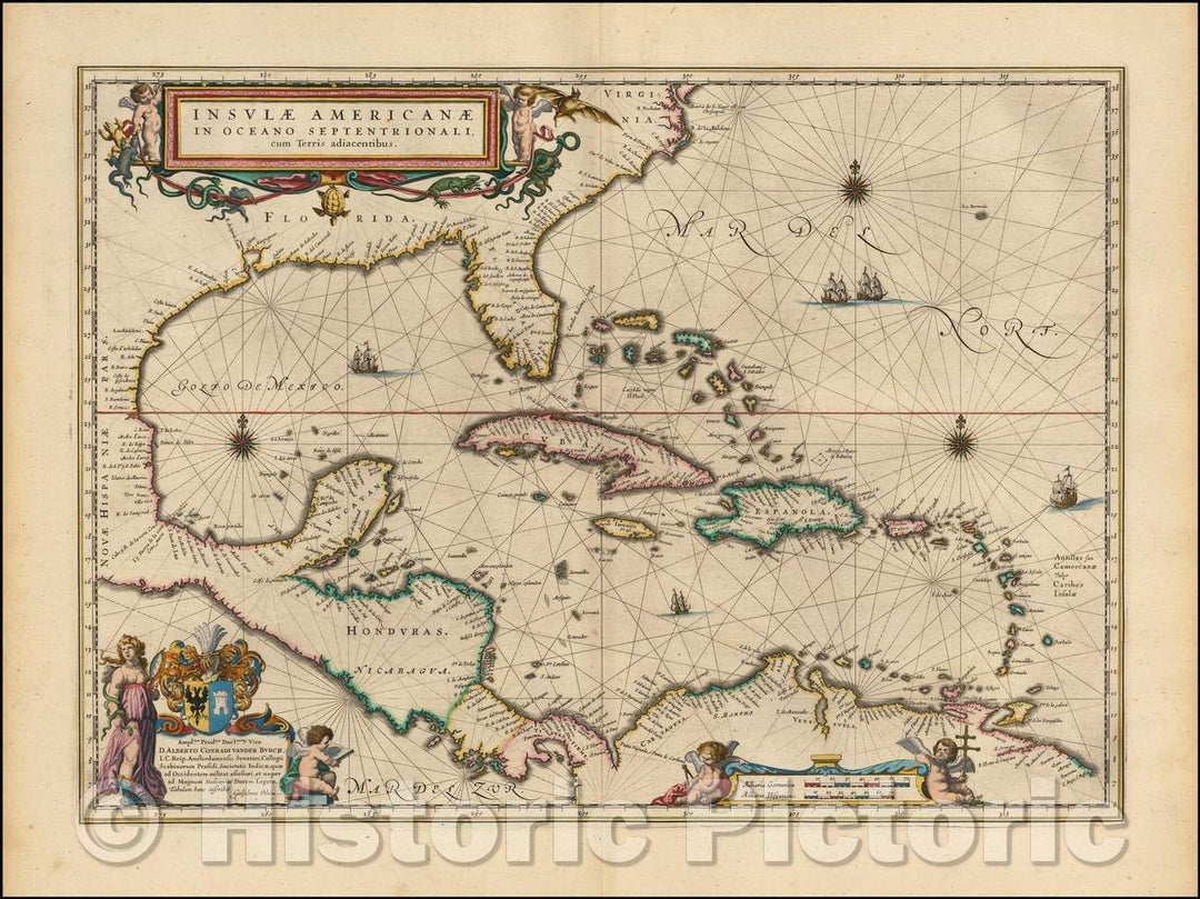 Historic Map - Insulae Americanae in Oceano Septentrionali cum Terris adiacentibus, 1635, Willem Janszoon Blaeu v3