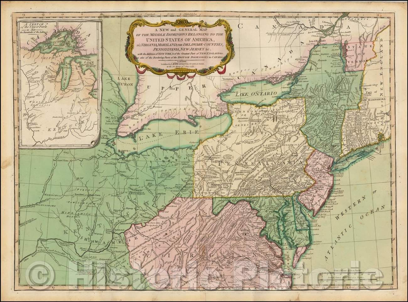 Historic Map - Middle Dominions Belonging to the United States of America, viz. Virginia, Maryland, The Delaware-Counties, Pennsylvania, 1794, James Whittle - Vintage Wall Art