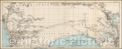 Historic Map - Thomas Elders' Expedition durch Inner-Australien von Beltana im Osten bis Perth im/Map,route taken by Ernest Giles across Australia, 1876 - Vintage Wall Art