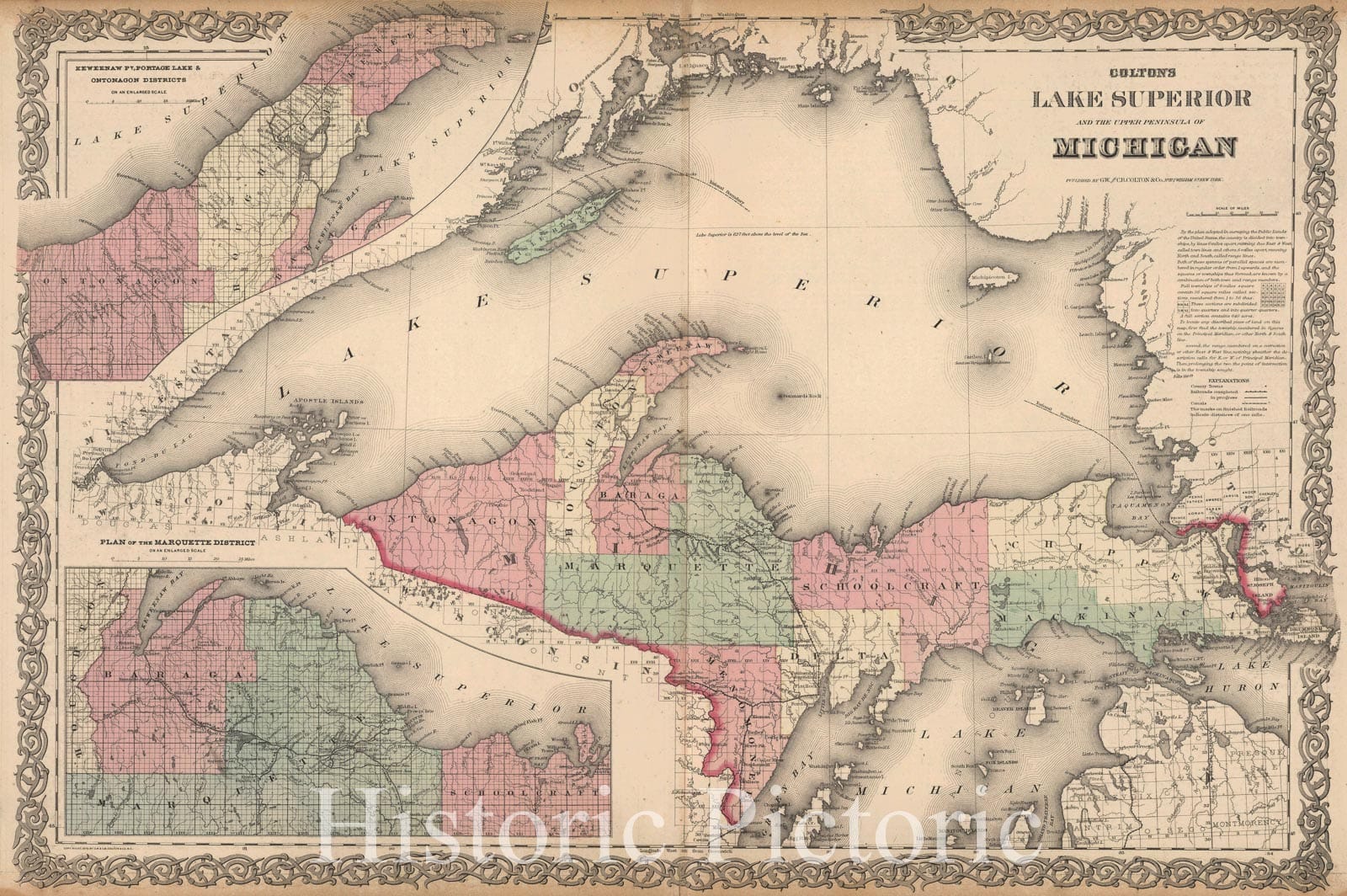 Historic Map - Colton's Lake Superior and the upper peninsula of Michigan, 1876, G.W. & C.B. Colton v2