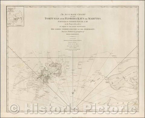 Historic Map - An Accurate Chart of the Tortugas and Florida Kays or Martyrs, Surveyed, 1835, William Faden - Vintage Wall Art