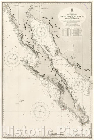 Historic Map - Cape San Lucas to San Diego Bay with the Gulf of California Chiefly from the Surveys of Commander G. Dewey & Officers of the United States, 1879 - Vintage Wall Art