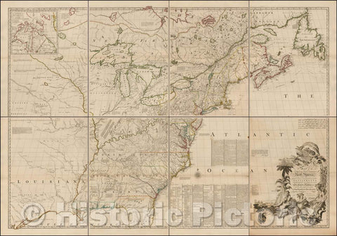 Historic Map - A Map of the British and French Dominions in North America. With the Roads, Distances, limits, and Extent of the Settlements, 1773, John Mitchell - Vintage Wall Art