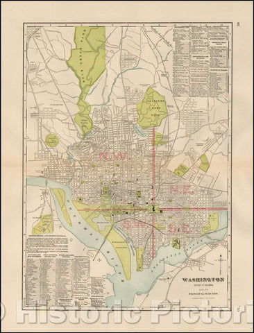 Historic Map - Washington District of Columbia, And Its Principal Suburbs, 1906, George F. Cram - Vintage Wall Art
