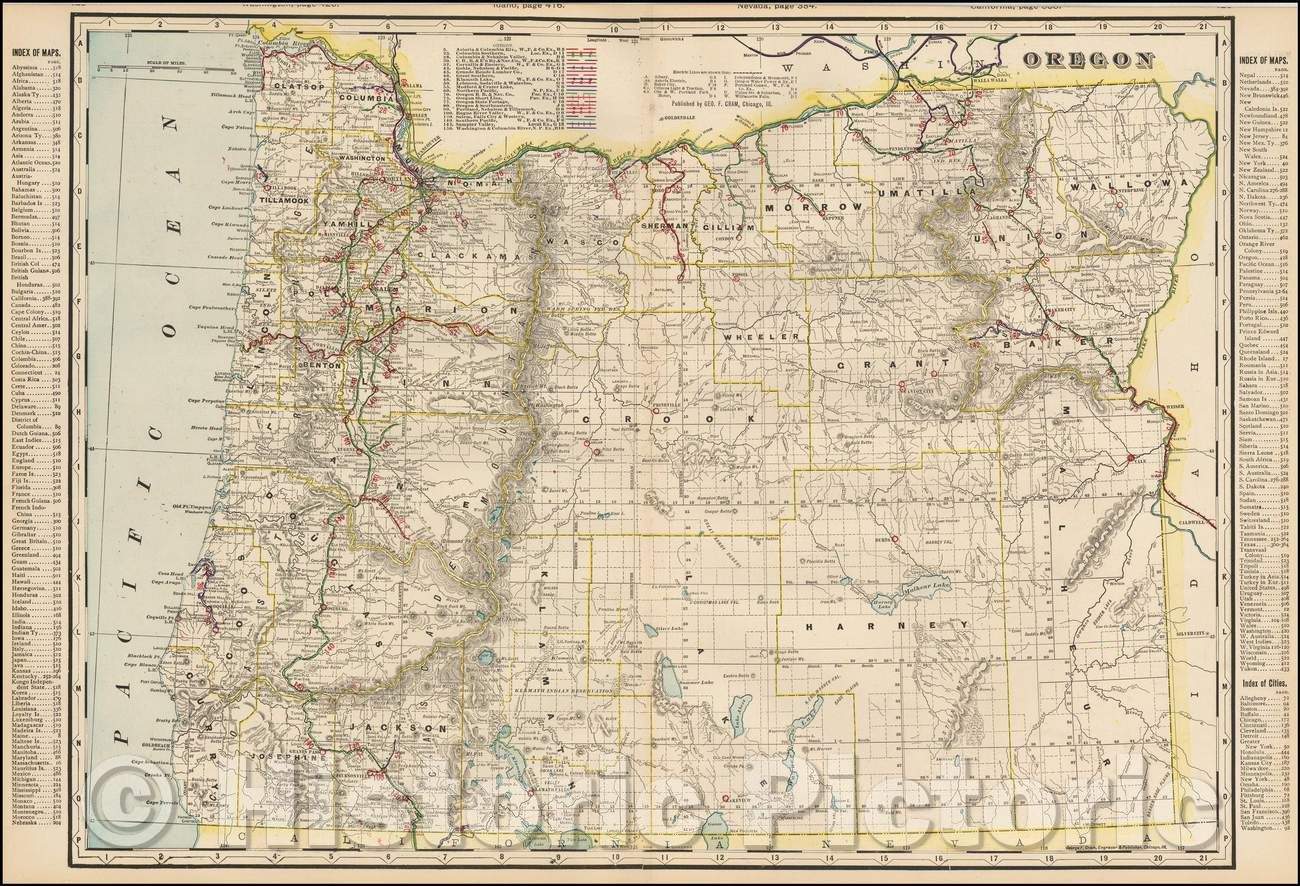 Oregon Railroad Map 1892 | Historical Map Print | Historic Pictoric
