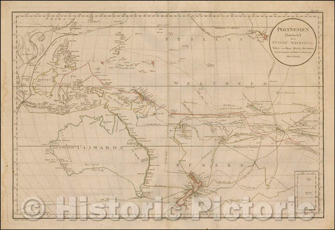 Historic Map - Polynesien (Inselwelt) oder der Funfte Welttheil Versasst :: South Pacific, from Australia (Ulimaroa) to Hawaii, 1789, Daniel Djurberg - Vintage Wall Art