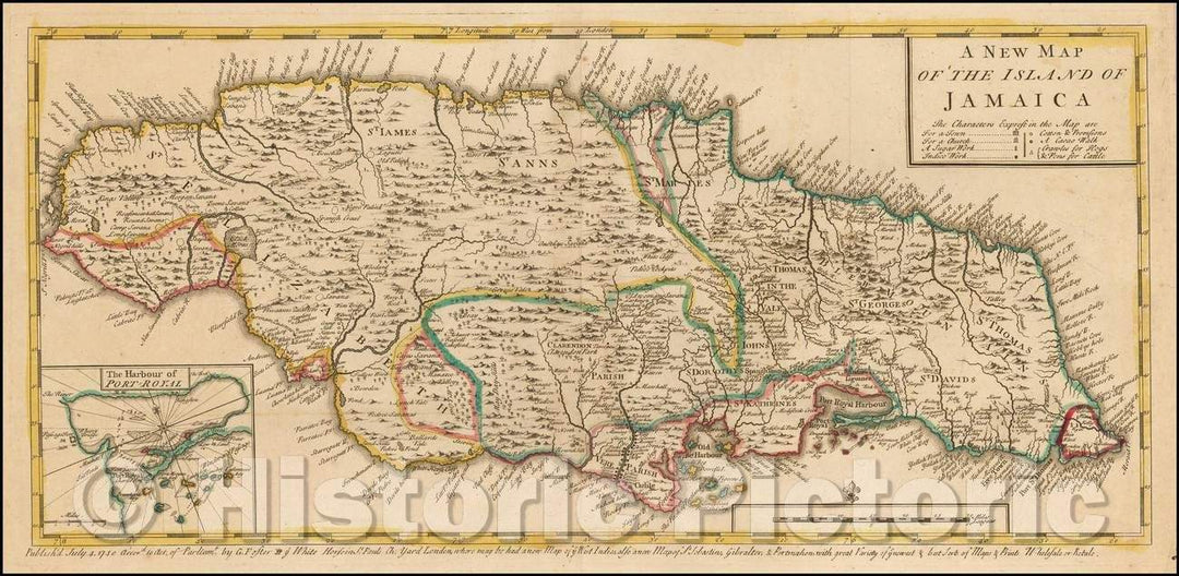 Historic Map - The Island of Jamaica, 1740, George Foster - Vintage Wall Art