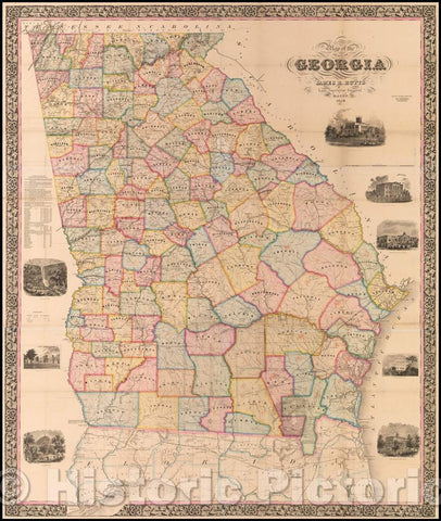 Historic Map - Map of the State of Georgia, 1859, James R. Butts - Vintage Wall Art