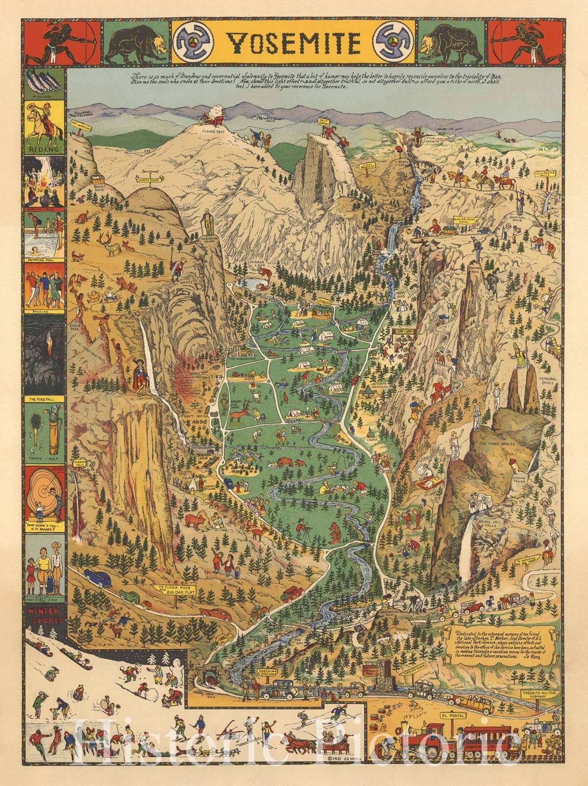 Historic Map - Yosemite, 1931, Jo Mora - Vintage Wall Art