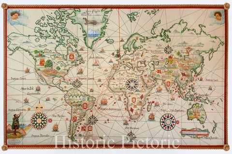 Historic Map - Exhibition Poster Portugese Discoveries and Explorations - XV and XVI Centuries, 1970, Museu de Marinha - Vintage Wall Art