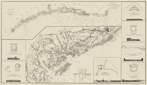 Historic Map - Coast of South Carolina From Charleston to Hilton Head, 1862, United States Coast Survey - Vintage Wall Art