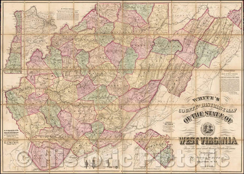 Historic Map - White's County and District Map of The State of West Virginia, 1875, M. Wood White - Vintage Wall Art