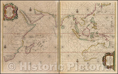 Historic Map - Pas-caert Van't Oostelyckste Deel van Oost Indien met alle de Eylanden daer onder g :: Sea Chart of Australia, Southeast Asia and Indian Ocean, 1669 - Vintage Wall Art