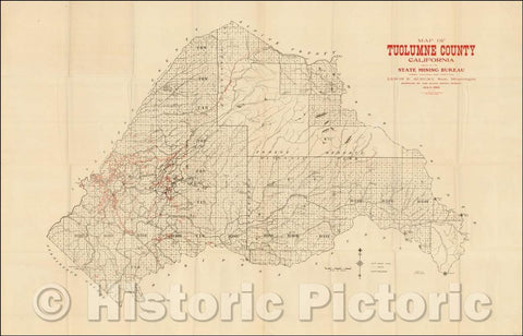 Historic Map - Map of Tuolomne County California Issued, 1904, California State Mining Bureau - Vintage Wall Art