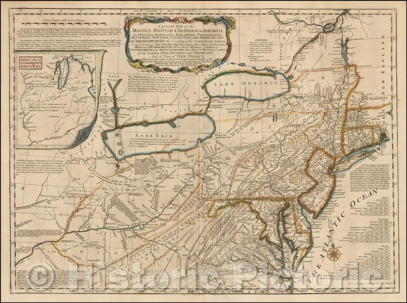 Historic Map - Middle British Colonies in America, Virginia, Maryland, Delaware, Pennsylvania, New-Jersey, New-York, Connecticut & Rhode Island, 1755 - Vintage Wall Art