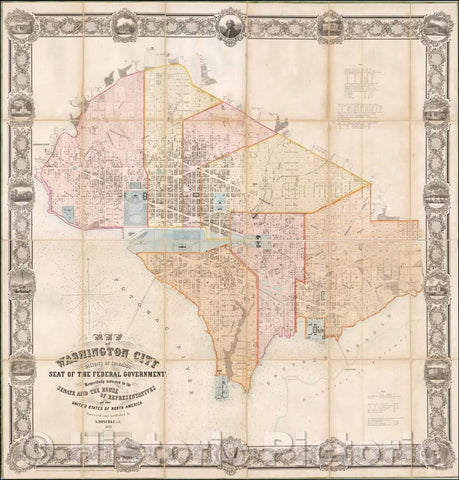 Historic Map - Map of Washington City District of Columbia Seat of the Federal Government, 1857, Albert Boschke - Vintage Wall Art