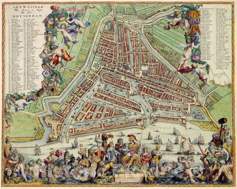 Historic Map - Aenwysinge Der Straten en Stegen Der Stadt Rotterdam/Tabula Roterodami Novissima/Plan of Rotterdam,Amsterdam by Carol Allard, 1690 - Vintage Wall Art