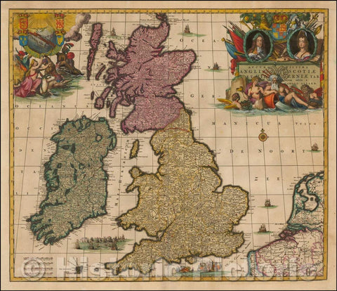Historic Map - Accuratissima Angliae, Scotiae, et Hiberniae Tab. in lucem edita a. Carolo Allard :: British Isles, published in Amsterdam in 1690, 1690 - Vintage Wall Art
