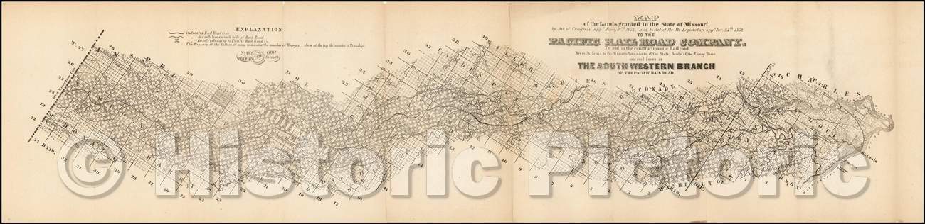 Historic Map - Map of the Lands granted to the State of Missouri, 1852, Julius Hutawa - Vintage Wall Art