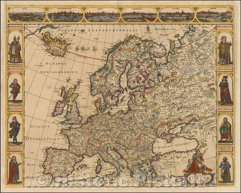 Historic Map - Nova Europae Descriptio :: Europe, Denmark, Scania in Southern Sweden,Baltic countries, part of Prussia,part of the Spanish Netherlands, 1660 - Vintage Wall Art