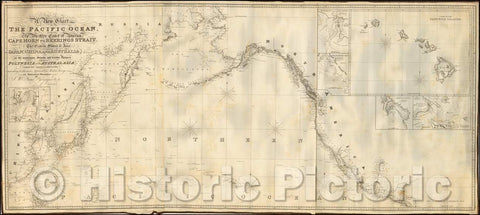 Historic Map - Chart of The Pacific Ocean, Western Coast of America from Cape Horn to Beerings Strait, The Eastern Shores of Asia Including Japan, 1844 - Vintage Wall Art